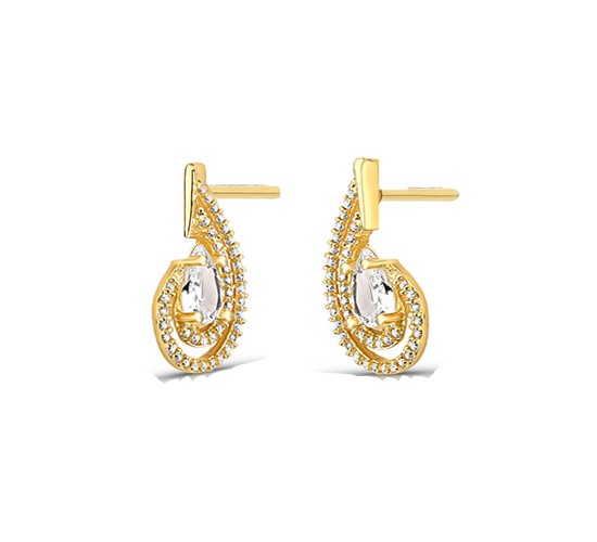 Brinco gota, com pedra cristal 4x6mm, zirconia cristal em volta. 1520500