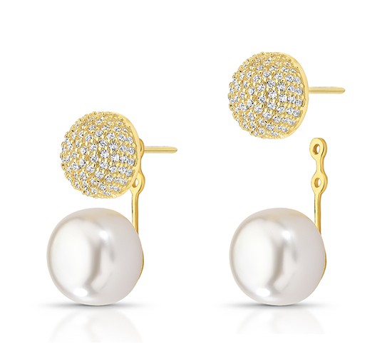 Brinco de encaixe esfera zirconia cristal e perola. 1520580