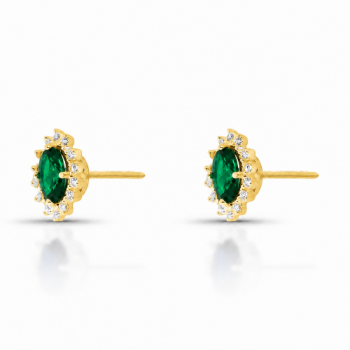 Brinco pedra maior oval verde esmeralda, zirconia cristal em volta. 10.5x8mm. 1530048