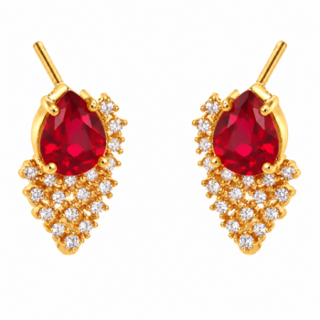 Brinco gota vermelho rubi com cascata de zirconia cristal. 16x9mm. 1530109