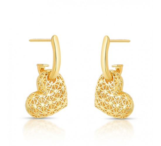 Brinco coração diamantado todo vazado 18x12mm, haste lisa. 153556