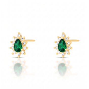 Brinco gota verde esmeralda 9mm, zirconia cristal em volta. 3535568