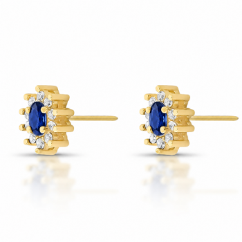 Brinco oval azul safira 10mm com zirconia cristal em volta. 1535572