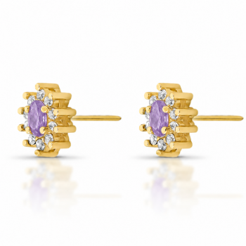 Brinco oval lilas 10mm com zirconia cristal em volta. 1535573