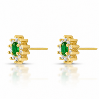 Brinco oval verde esmeralda 10mm com zirconia cristal em volta. 1535578