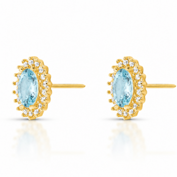 Brinco oval agua marinha 10mm com zirconia cristal em volta. 1535591
