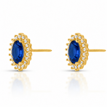 Brinco oval azul safira 10mm com zirconia cristal em volta. 1535592