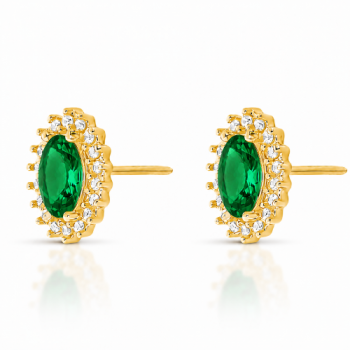 Brinco oval verde esmeralda 10mm com zirconia cristal em volta. 1535598