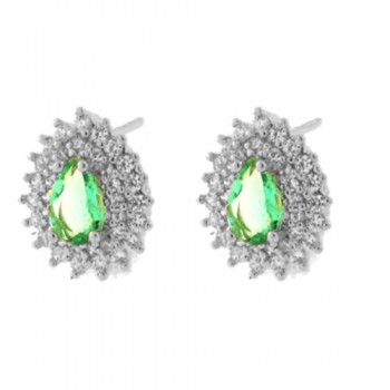 Brinco gota pedra maior verde paraiba com zirconia cristal em volta, 8x6mm, Prata. 350006