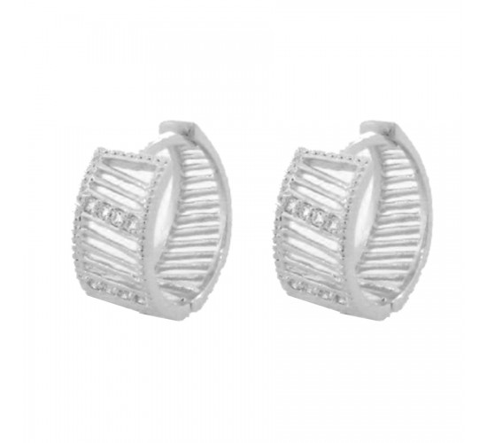 Brinco argola pequena lisa vazada com 2 filetes zirconia cristal. 9mm, rata. 350014