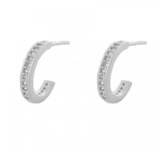Brinco meia argola zirconia cristal, prata. 350017