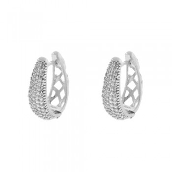 Brinco argola oval zirconia cristal na frente vazado atras. 13x2mm, prata. 350018