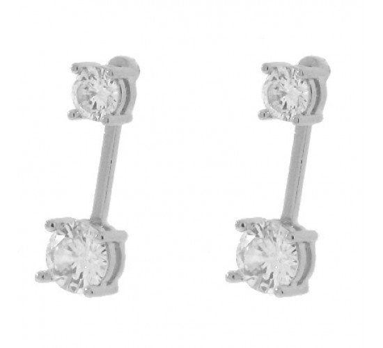 Brinco encaixe zirconia cristal haste lisa. 17x1mm, prata. 350026