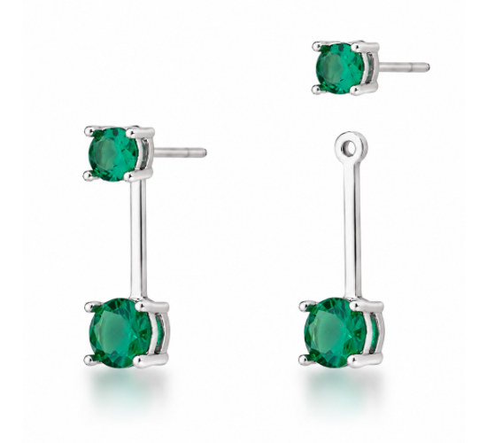 Brinco encaixe zirconia verde esmeralda haste lisa. 17x11mm, prata. 350027