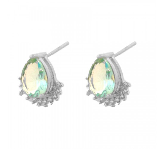 Brinco gota azul claro com zirconia cristal embaixo, 6x5mm, Prata. 350030