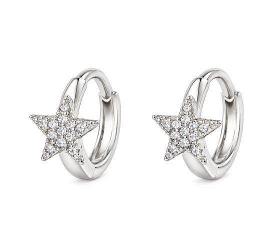 Brinco argola pequena estrela com zirconia cristal. 5mm, prata. 350033