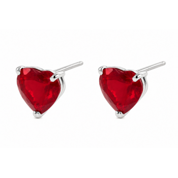 Brinco coracao pedra vermelho rubi, Prata. 350046
