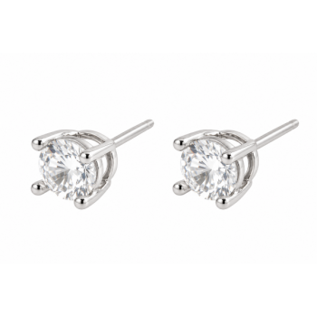 Brinco 2 furo redondo zirconia cristal 6mm, prata. 350053 Brinco 2 furo redondo zirconia cristal 6mm, prata. 350053