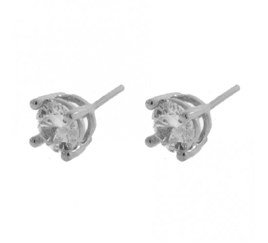 Brinco 2 furo redondo zirconia cristal 6mm, prata. 350053