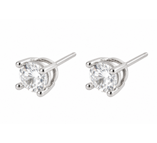 Brinco 2 furo redondo zirconia cristal 6mm, prata. 350053