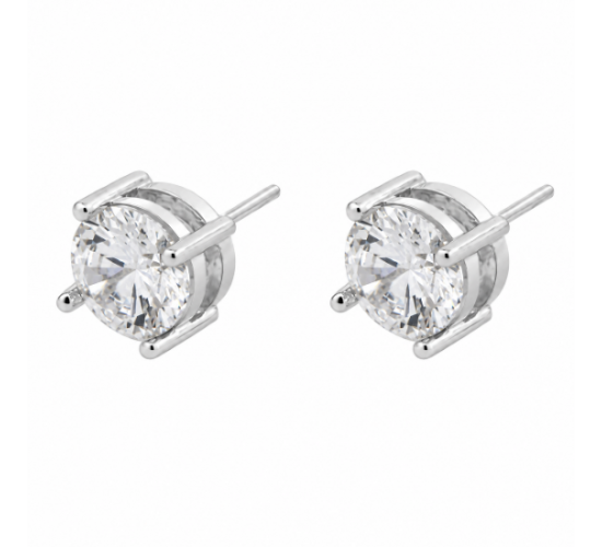 Brinco 2 furo zirconia cristal 8mm, prata. 350055
