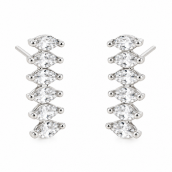 Brinco 6 navetes lado a lado zirconia cristal. 7mm, prata. 350056