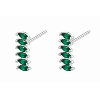 Brinco 6 navetes lado a lado zirconia verde. 7mm, prata. 350057