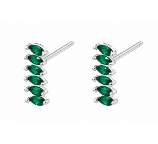 Brinco 6 navetes lado a lado zirconia verde. 7mm, prata. 350057
