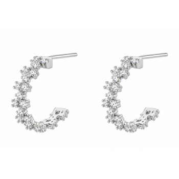 Brinco meia argola pequena zirconia cristal . 9mm, prata. 350061