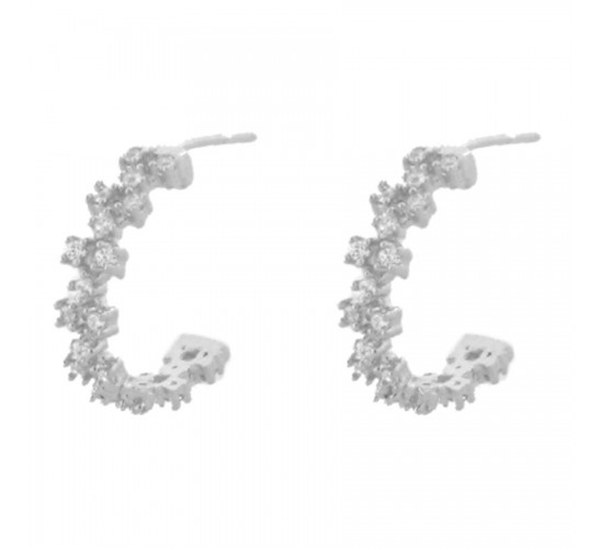 Brinco meia argola pequena zirconia cristal . 9mm, prata. 350061