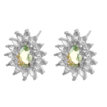 Brinco gota grande centro azul agua marinha e volta navete cristal, 9x7mm, Prata. 350062