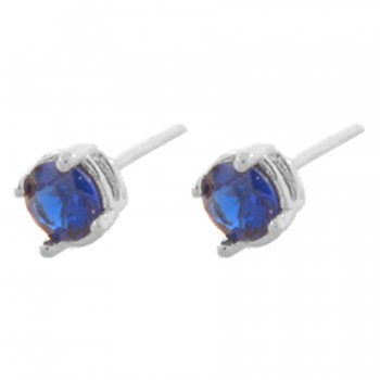 Brinco segundo furo 5mm zirconia azul safira, prata. 350063
