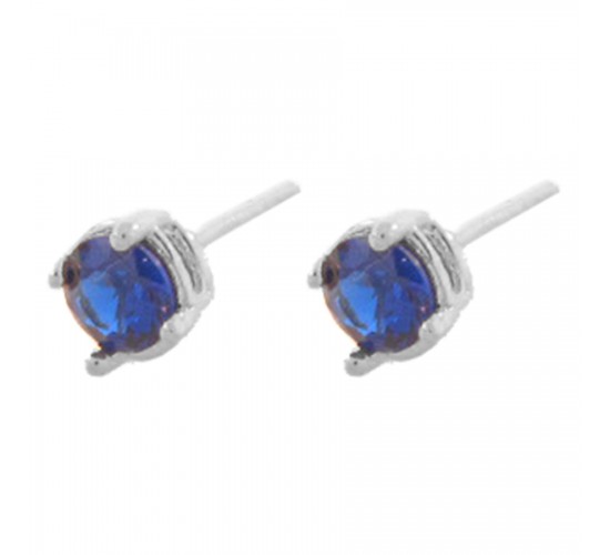 Brinco segundo furo 5mm zirconia azul safira, prata. 350063