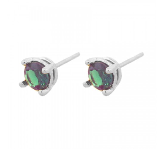 Brinco segundo furo redondo zirconia verde esmeralda 5mm, prata. 350065