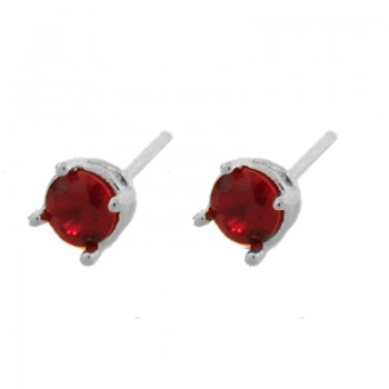 Brinco segundo furo redondo zirconia vermelha 5mm, prata. 350066