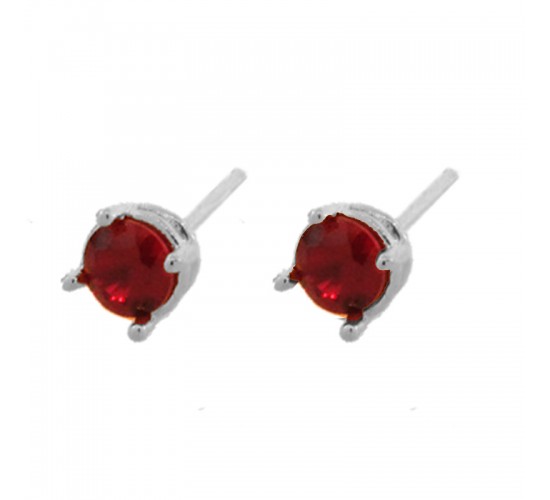Brinco segundo furo redondo zirconia vermelha 5mm, prata. 350066