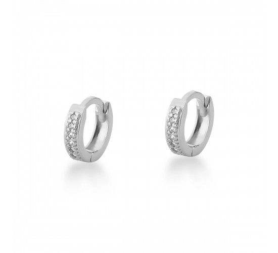 Brinco argola pequena zirconia cristal lisa atras. 5mm, prata. 350168
