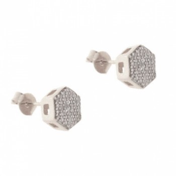 Brinco sextavado zirconia cristal, prata. 350701