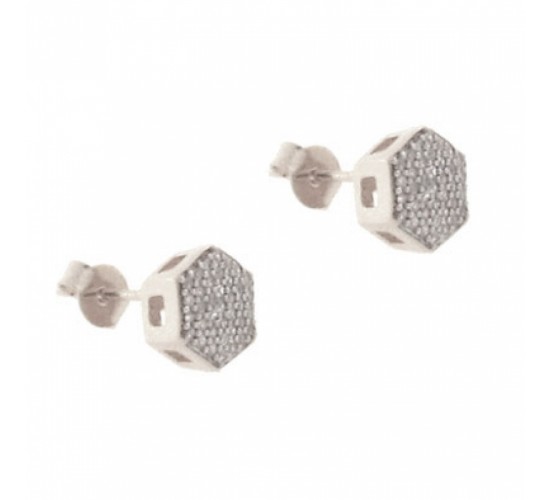 Brinco sextavado zirconia cristal, prata. 350701