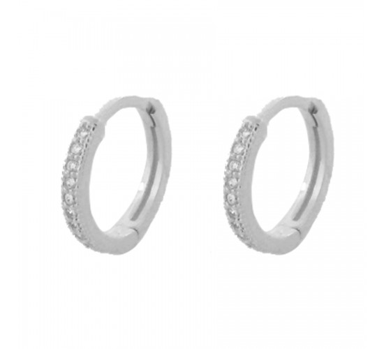 Brinco argola pequena fina zirconia cristal, prata. 350715