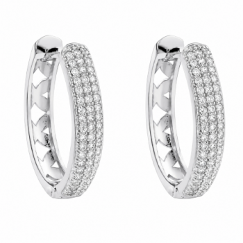 Brinco argola media oval zirconia cristal na frente e vazado atras. 16mm, prata. 350763