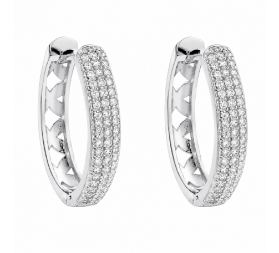 Brinco argola media oval zirconia cristal na frente e vazado atras. 16mm, prata. 350763