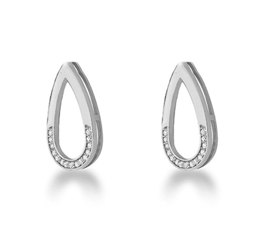 Brincos gota vazada lisa em cima e zirconia cristal embaixo, Prata. 350766