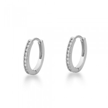 Brinco argola pequena media fina zirconia branca na frente. 6.5mm, prata. 350768M