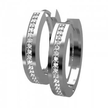 Brinco argola media zirconia cristal na frente. 13mm, prata. 350775