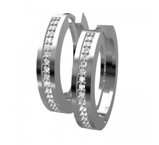 Brinco argola media zirconia cristal na frente. 13mm, prata. 350775