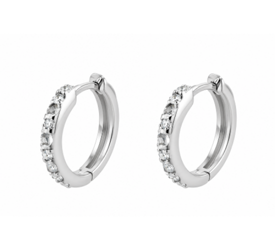 Brinco argola media colmeia zirconia cristal, prata. 350777