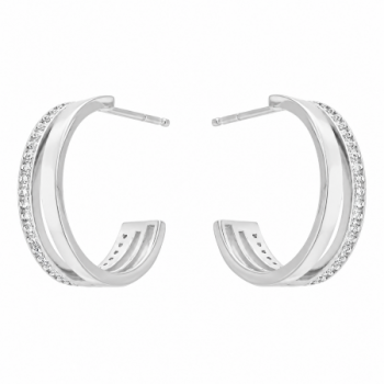 Brinco meia argola media lisa com zirconia cristal. 12x1mm, prata. 350815