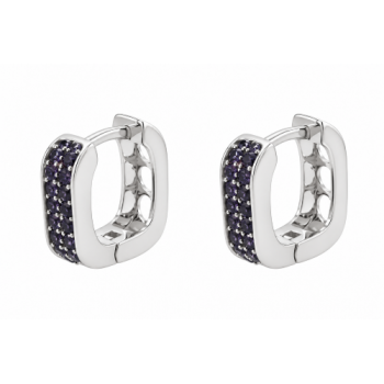 Brinco argola pequena quadrada zirconia negra na frente coracao vazado atras. 5.5mm, prata. 350822 Brinco argola pequena quadrada zirconia negra na frente coracao vazado atras. 5.5mm, prata. 350822
