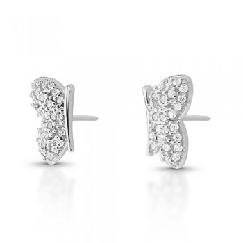 Brinco borboleta pequena de lado zirconia cristal. 6x2mm, prata. 350872